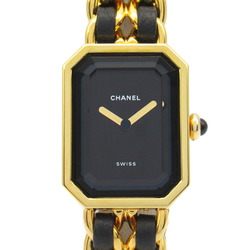 CHANEL Premiere M Watch GP (Gold Plated) Leather Strap Women's Black H0001