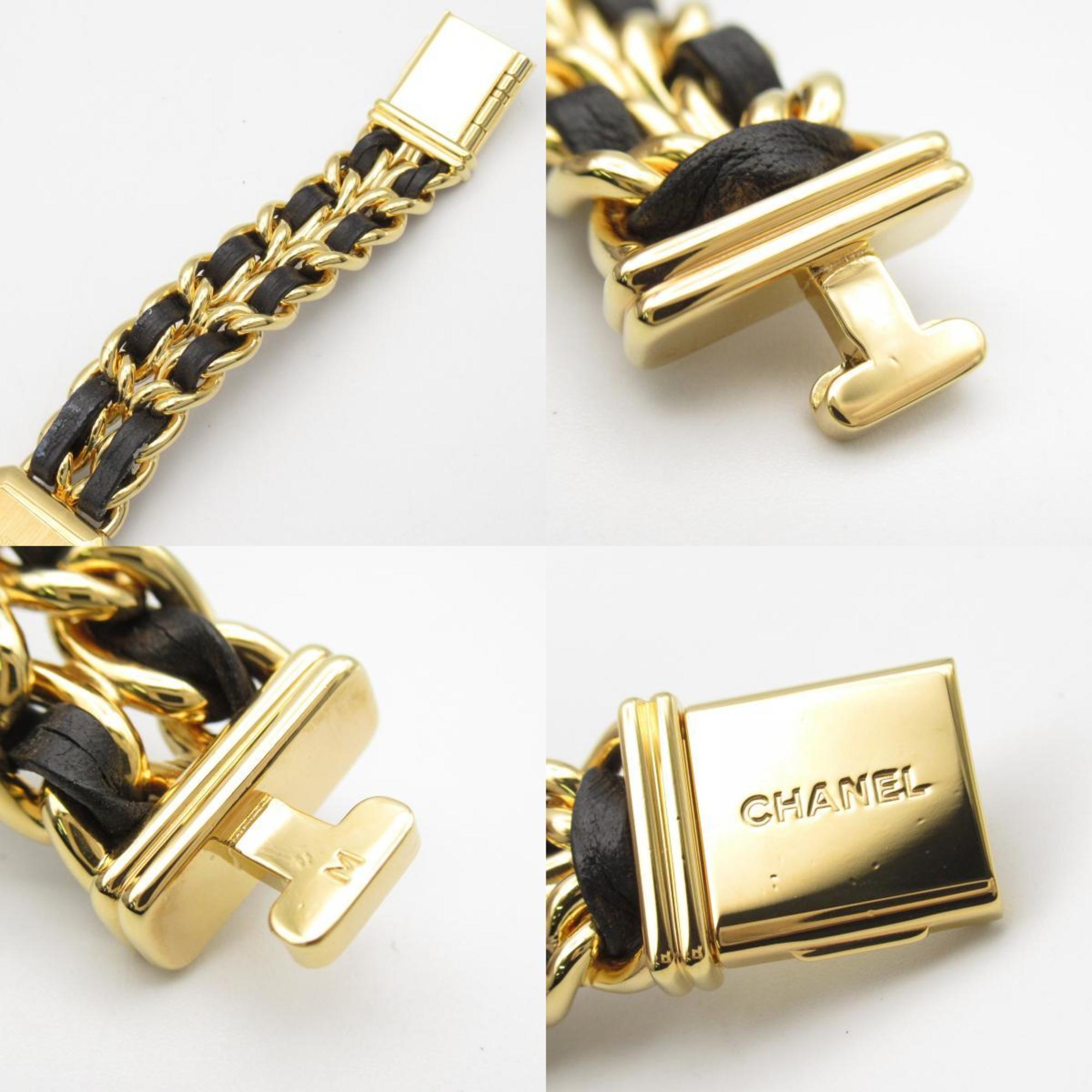 CHANEL Premiere M Watch GP (Gold Plated) Leather Strap Women's Black H0001