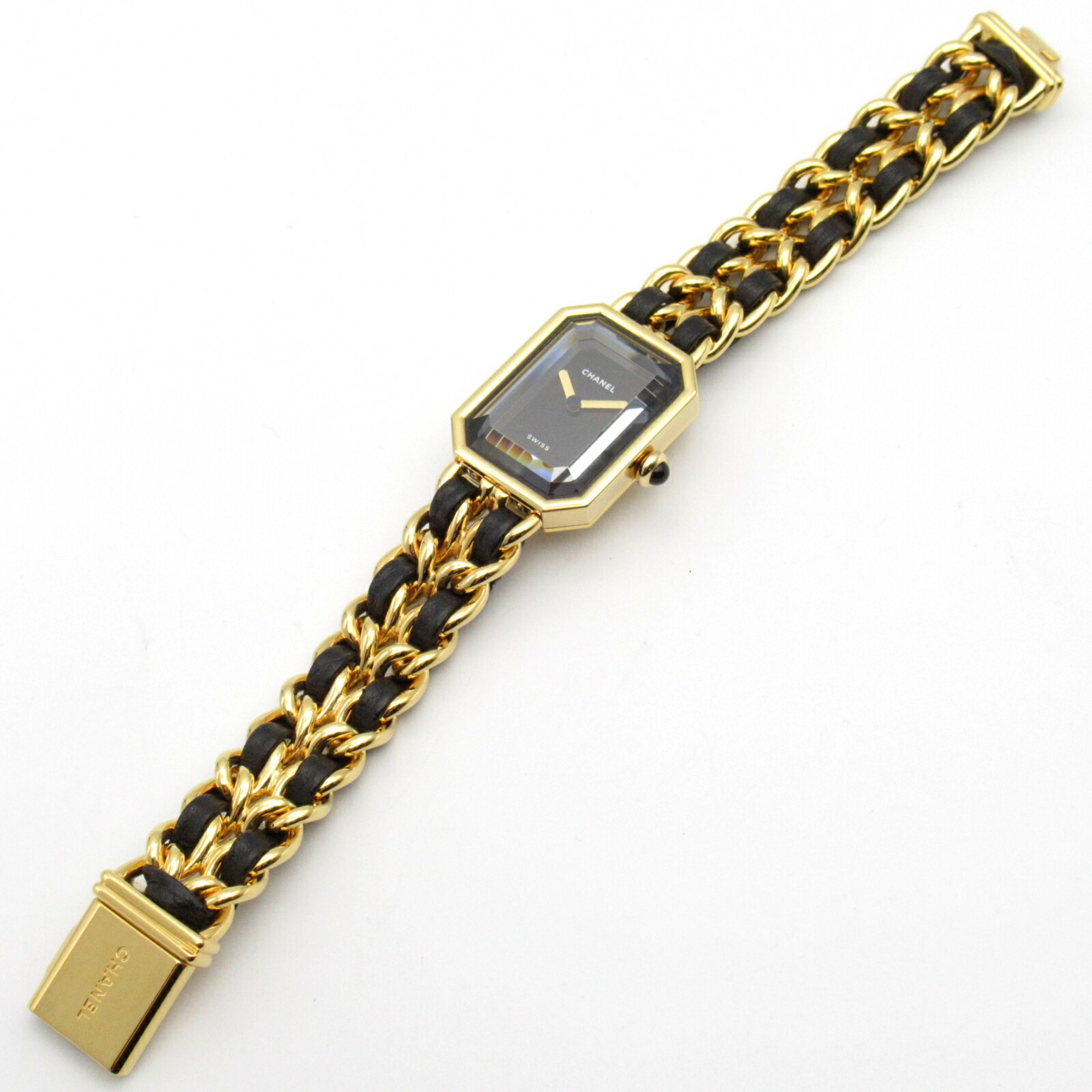 CHANEL Premiere M Watch GP (Gold Plated) Leather Strap Women's Black H0001