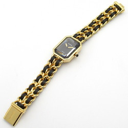 CHANEL Premiere M Watch GP (Gold Plated) Leather Strap Women's Black H0001