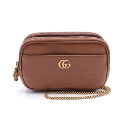 GUCCI Bamboo Super Double G Shoulder Bag Leather Women's Brown 772778AABXM2535