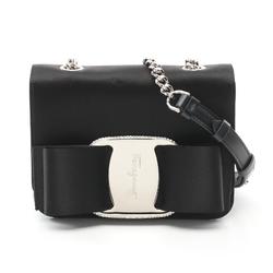 Salvatore Ferragamo Vara Ribbon Shoulder Bag, Fabric, Leather, Women's, Black, 21, H921