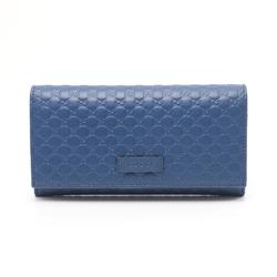 GUCCI Micro Guccissima Bi-fold Long Wallet Leather Women's Blue 449396