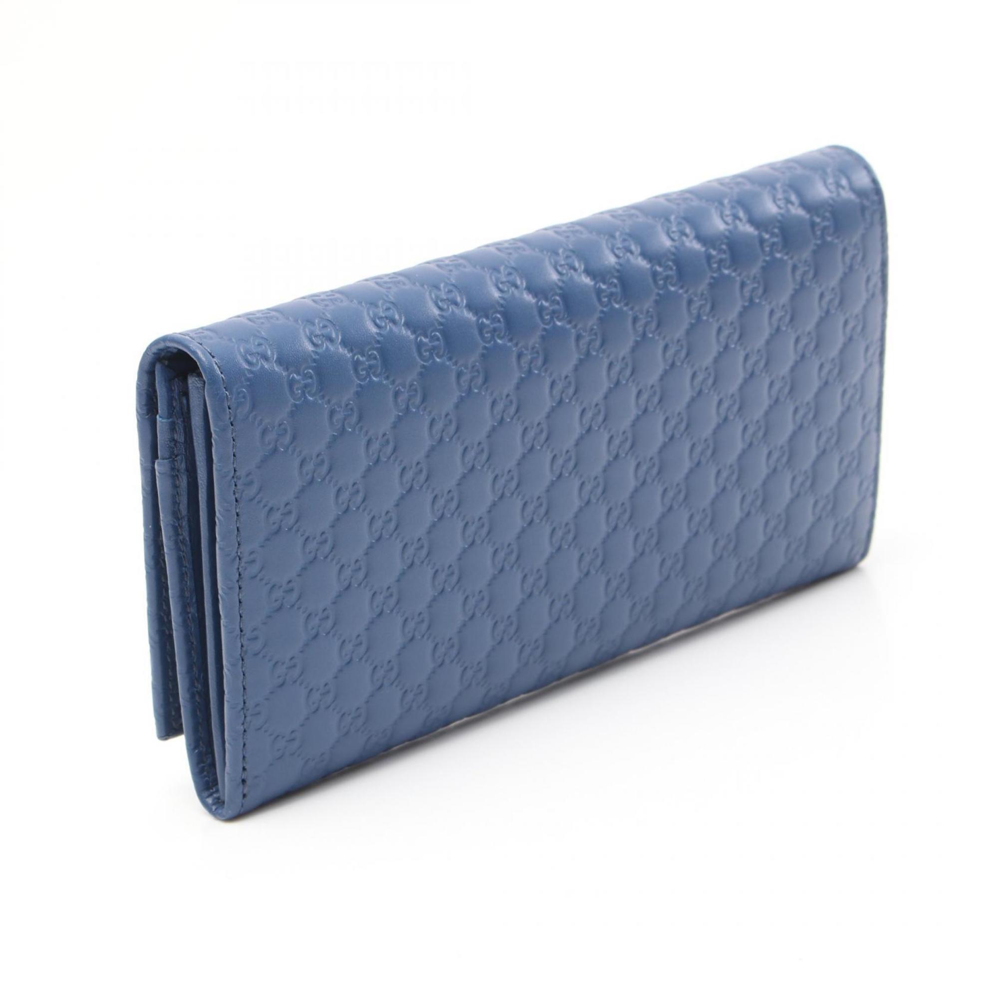 GUCCI Micro Guccissima Bi-fold Long Wallet Leather Women's Blue 449396