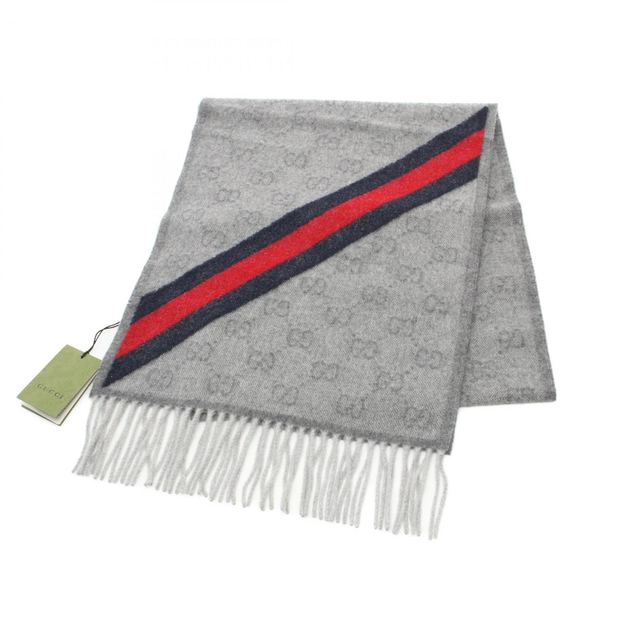 Gucci Scarf Clothing Wool Men's Gray Navy Red 5706033G2001768