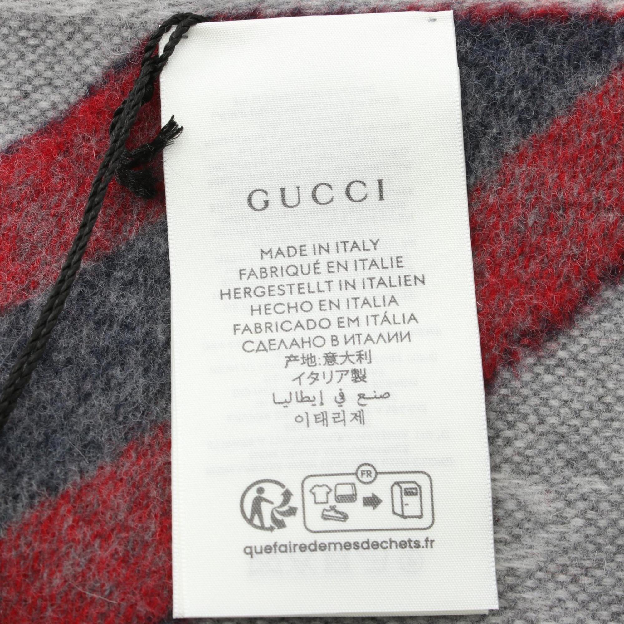 Gucci Scarf Clothing Wool Men's Gray Navy Red 5706033G2001768