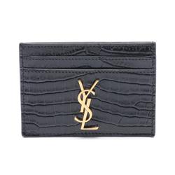 Saint Laurent Cassandra Business Card Holder/Card Case Leather Women's Black 370778DND0J1000