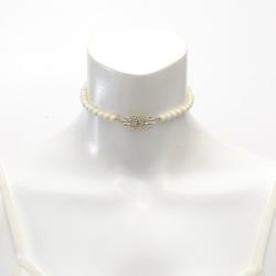 CHANEL Coco Mark Choker GP (Gold Plated) Rhinestone Fake Pearl Women's Gold Clear White C23 A