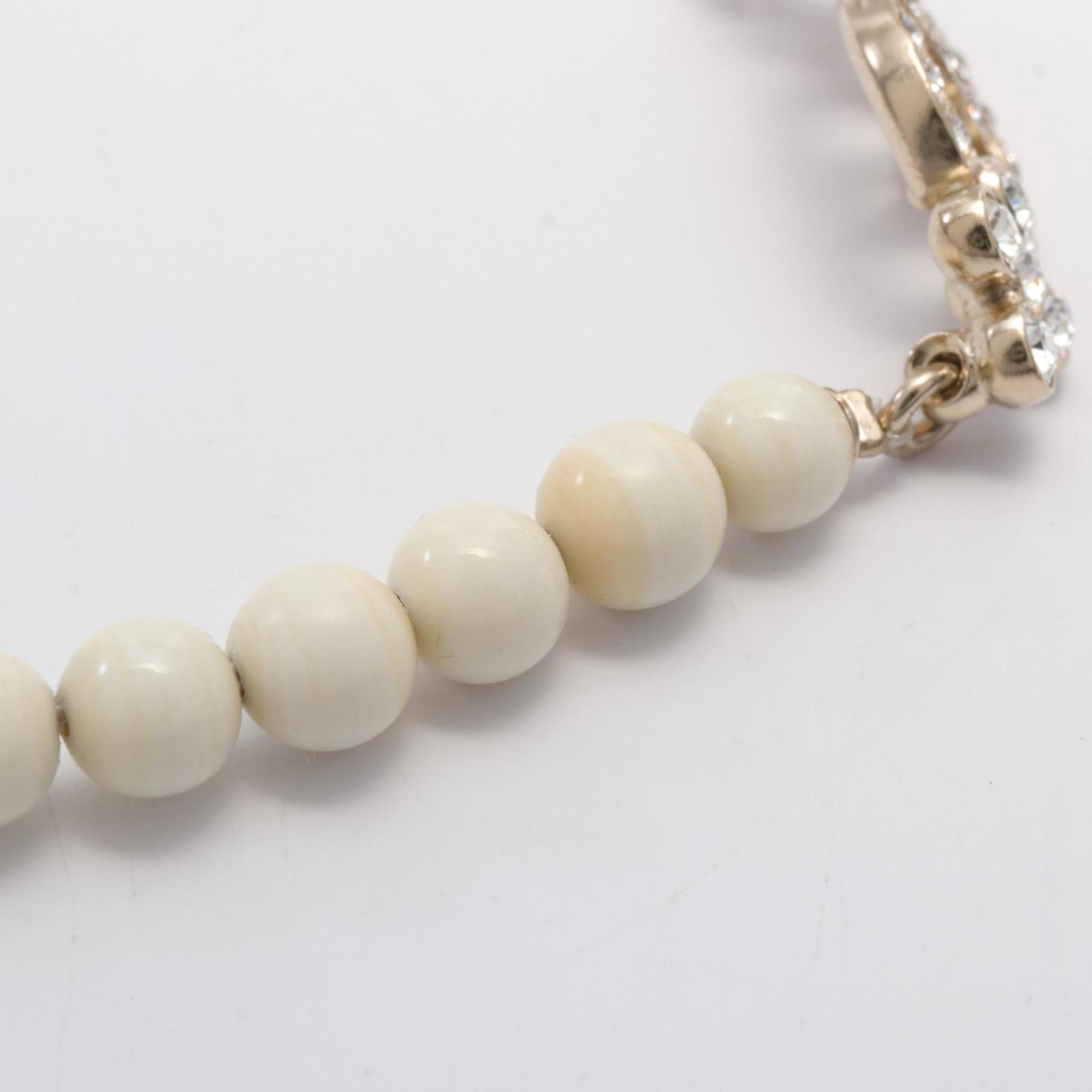 CHANEL Coco Mark Choker GP (Gold Plated) Rhinestone Fake Pearl Women's Gold Clear White C23 A