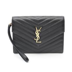 Saint Laurent SAINT LAURENT Monogram Second Bag Clutch Leather Women's Black 617662BOW011000