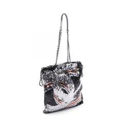 CHANEL Coco Mark Tote Bag Leather Sequins Women's Black Silver Multicolor