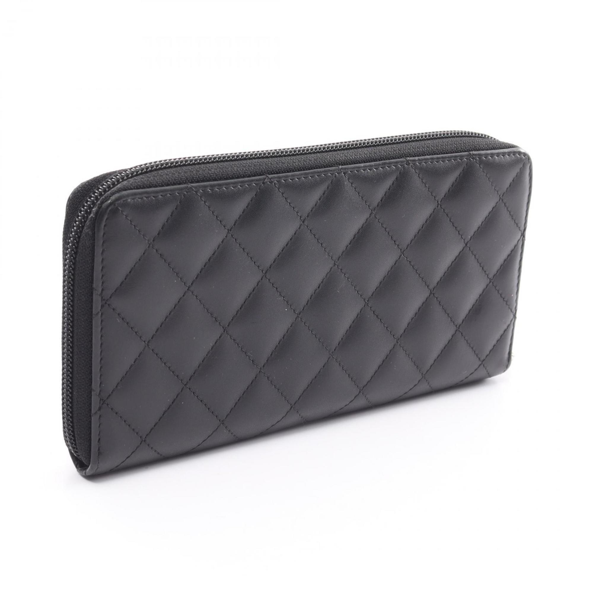 CHANEL Cambon Line Round Long Wallet Leather Patent Women's Black A50078