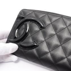 CHANEL Cambon Line Round Long Wallet Leather Patent Women's Black A50078