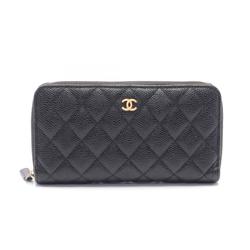 CHANEL Classic Long Zip Wallet Round Caviar Skin (Grained Calf) Women's Black AP0242