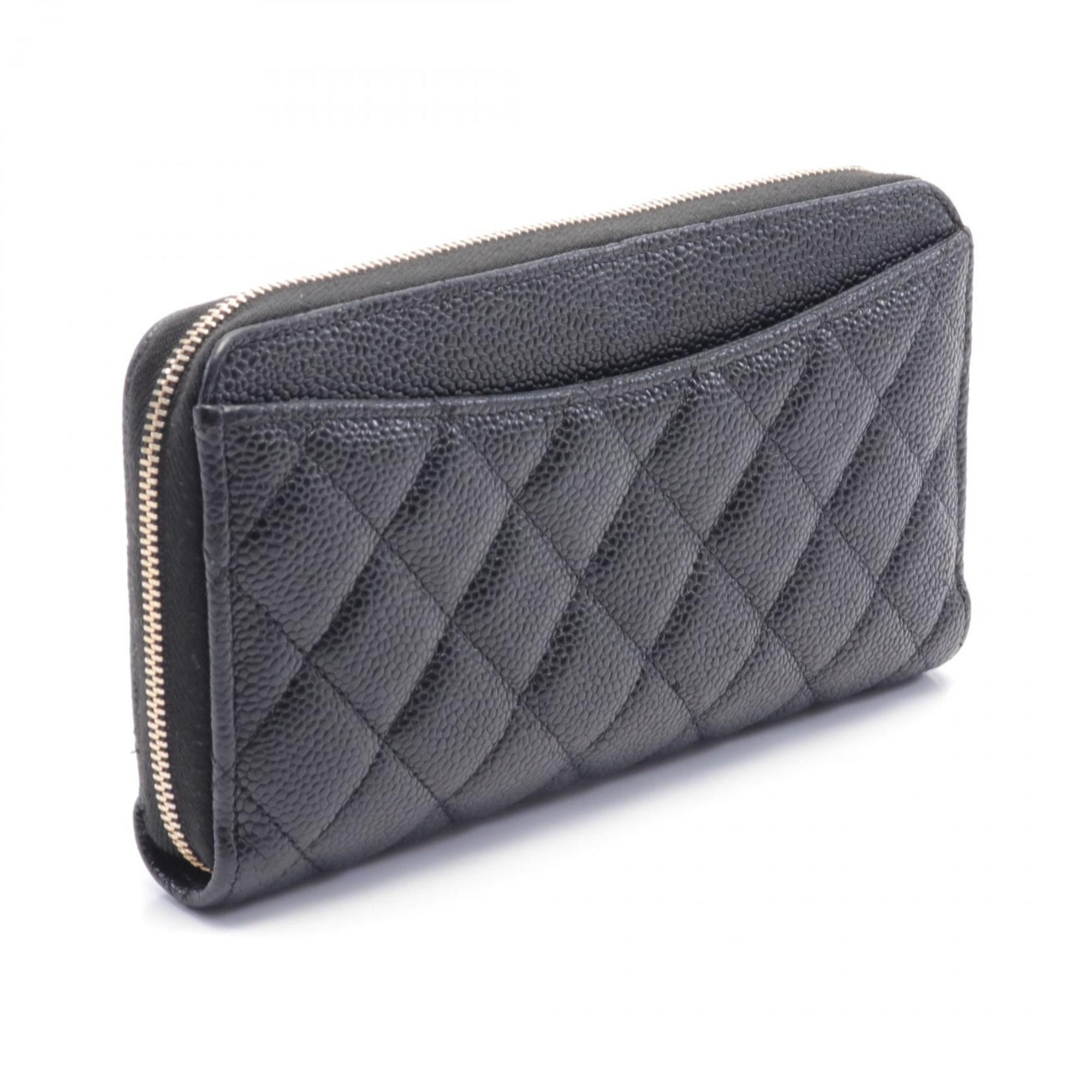 CHANEL Classic Long Zip Wallet Round Caviar Skin (Grained Calf) Women's Black AP0242