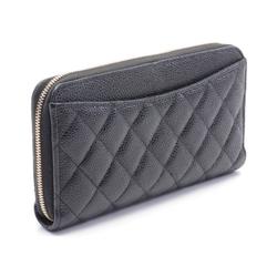 CHANEL Classic Long Zip Wallet Round Caviar Skin (Grained Calf) Women's Black AP0242