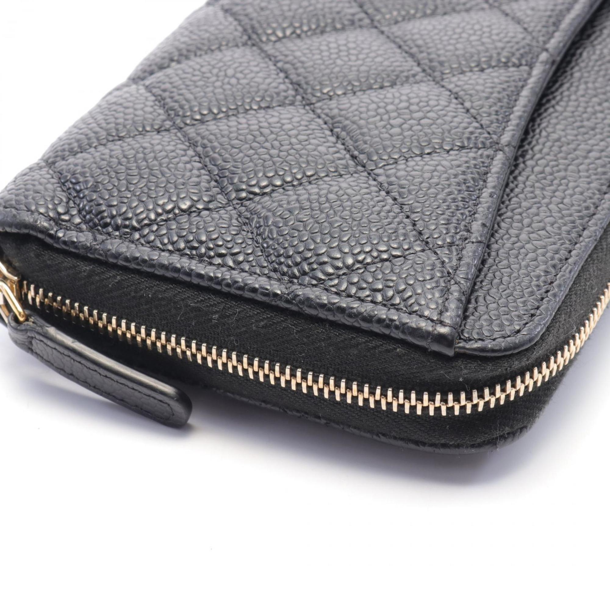 CHANEL Classic Long Zip Wallet Round Caviar Skin (Grained Calf) Women's Black AP0242