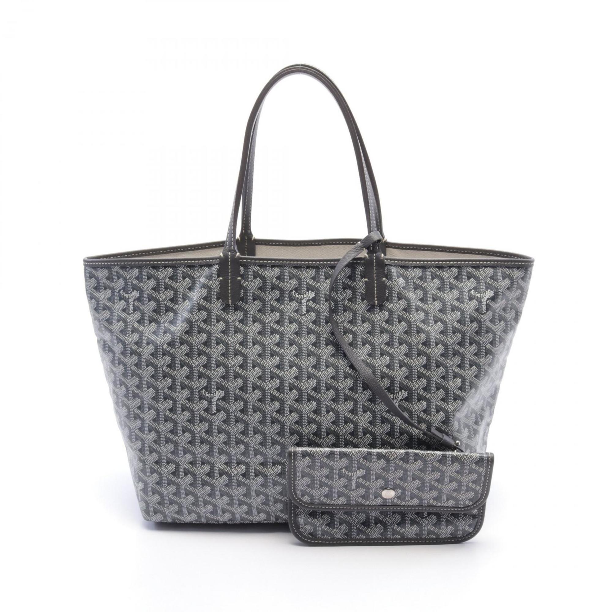 GOYARD Saint Louis PM Tote Bag, Coated Canvas, Leather, Women's, Gray, White