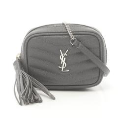 Saint Laurent Baby Lou Shoulder Bag, Leather, Women's, Grey, 635088