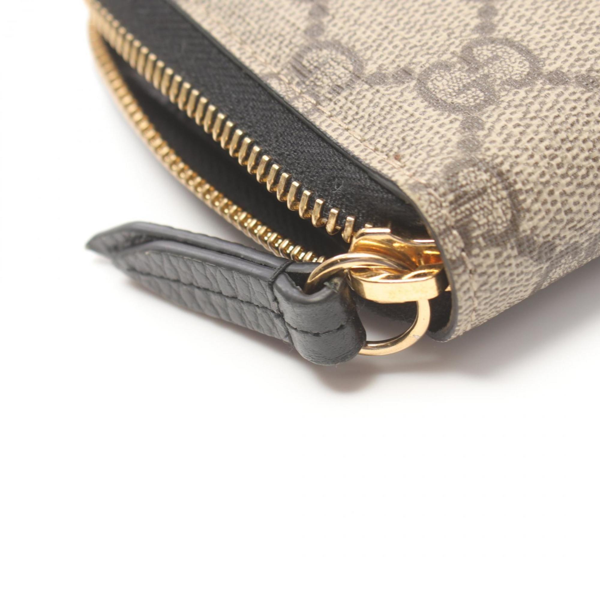 GUCCI Petit Marmont GG Round Long Wallet Coated Canvas Leather Women's Beige Black 456117