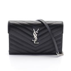 Saint Laurent Cassandra Envelope Shoulder Bag Leather Women's Black 742920BOW021000