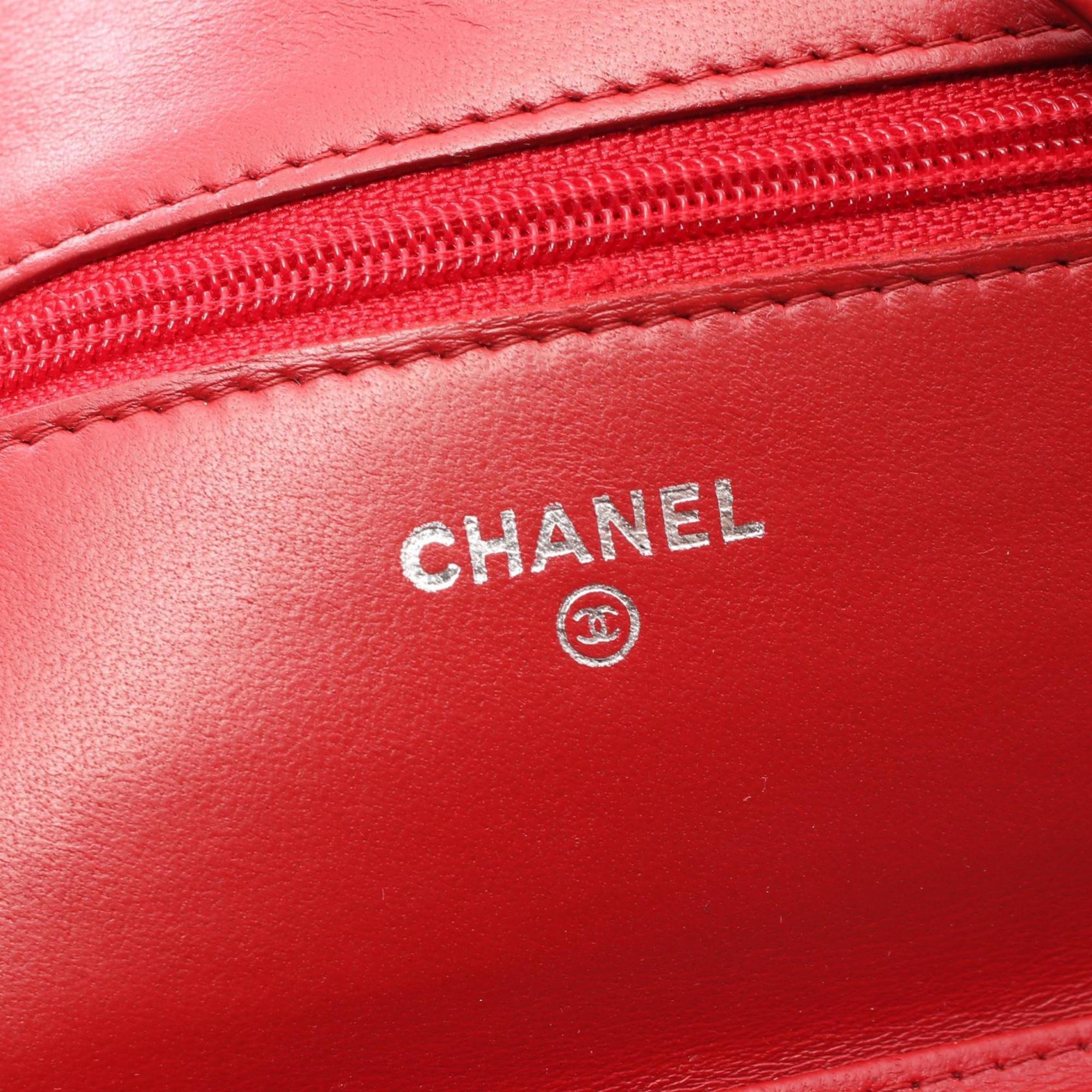 CHANEL Camellia Shoulder Bag, Lambskin, Women's, Red, 7421