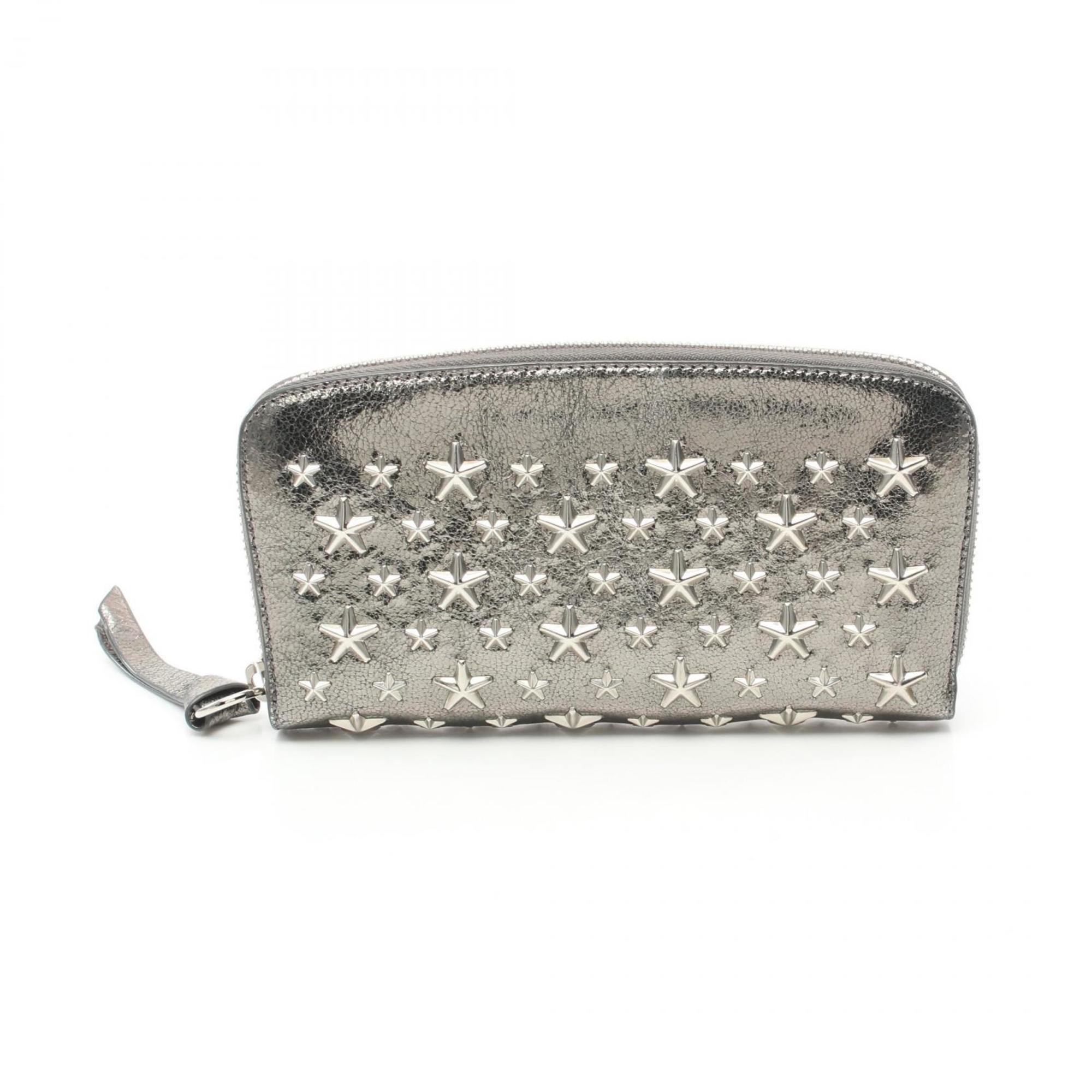 JIMMY CHOO Round Long Wallet Leather Women's Silver