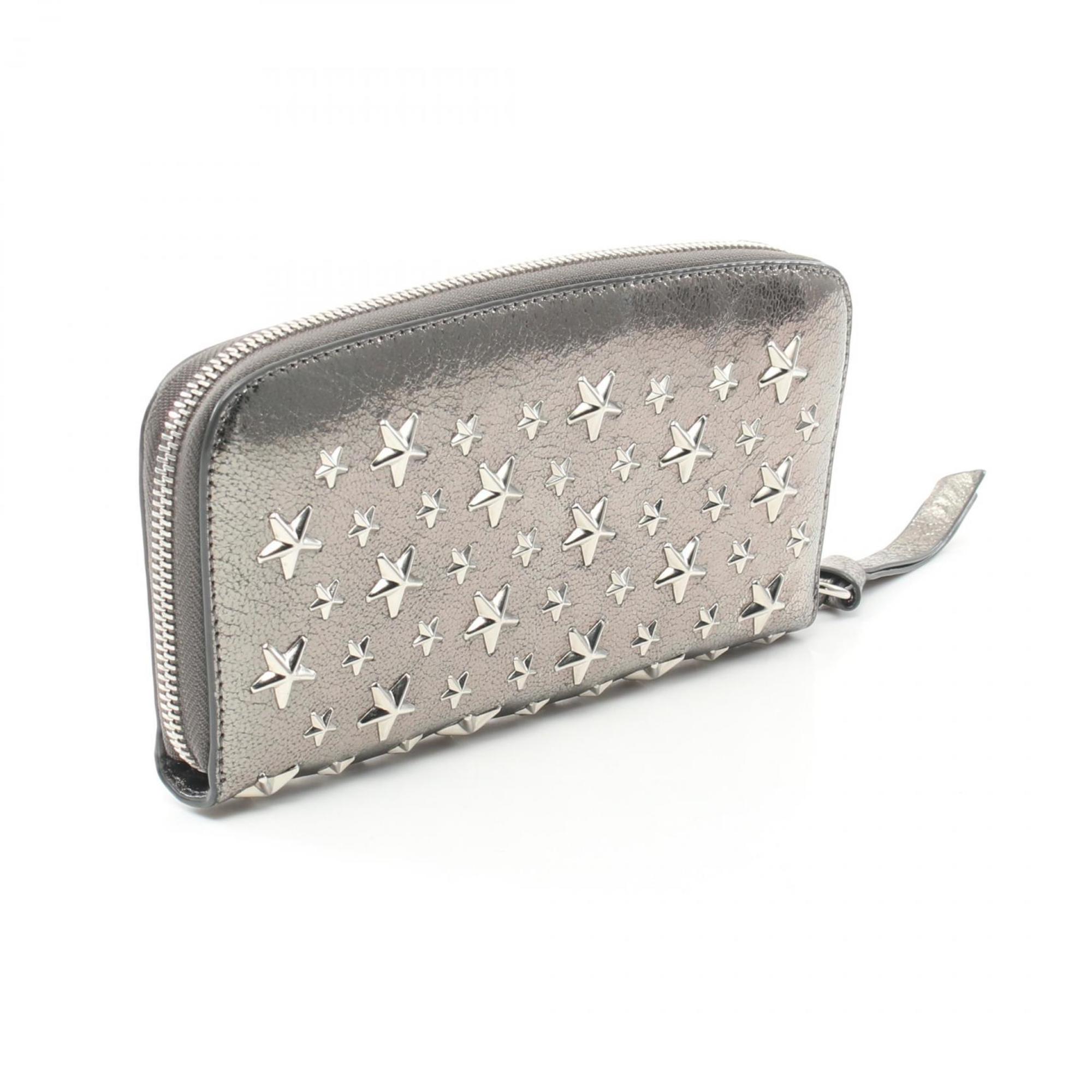 JIMMY CHOO Round Long Wallet Leather Women's Silver