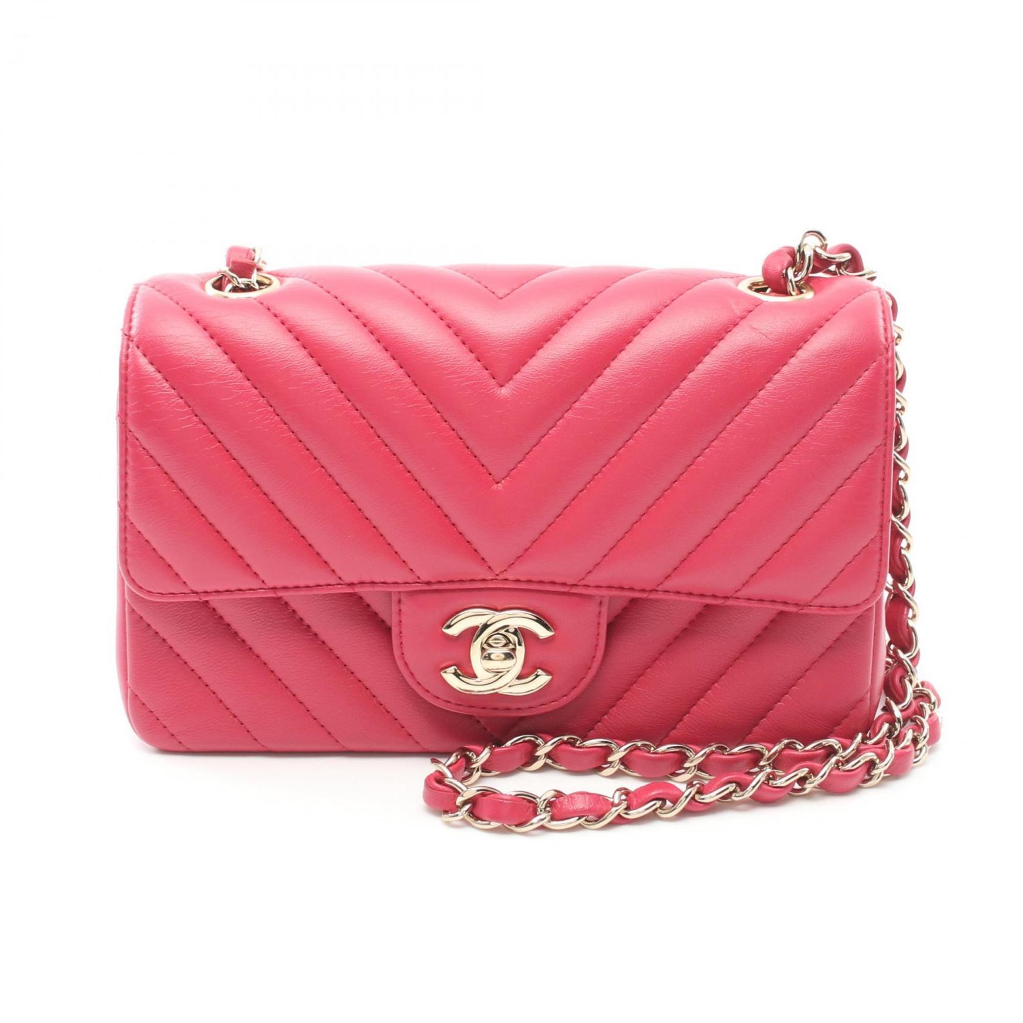 CHANEL V-stitch shoulder bag, lambskin, women's, pink