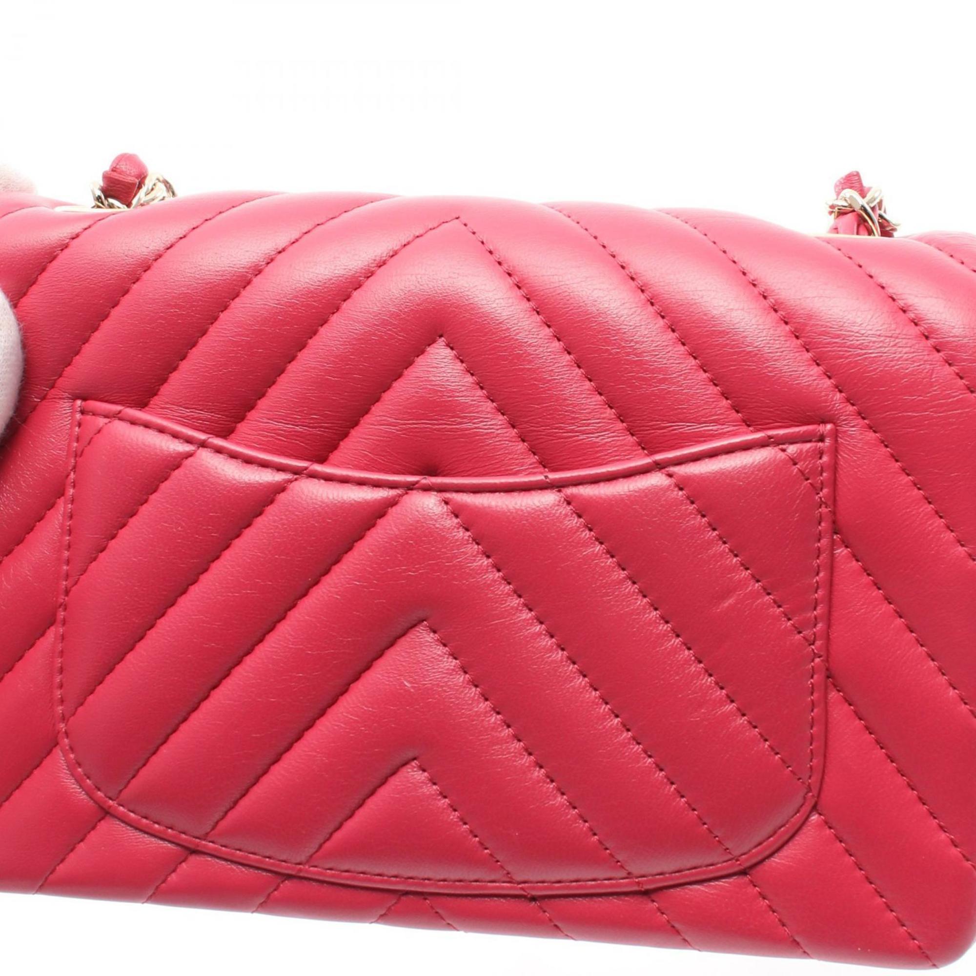 CHANEL V-stitch shoulder bag, lambskin, women's, pink