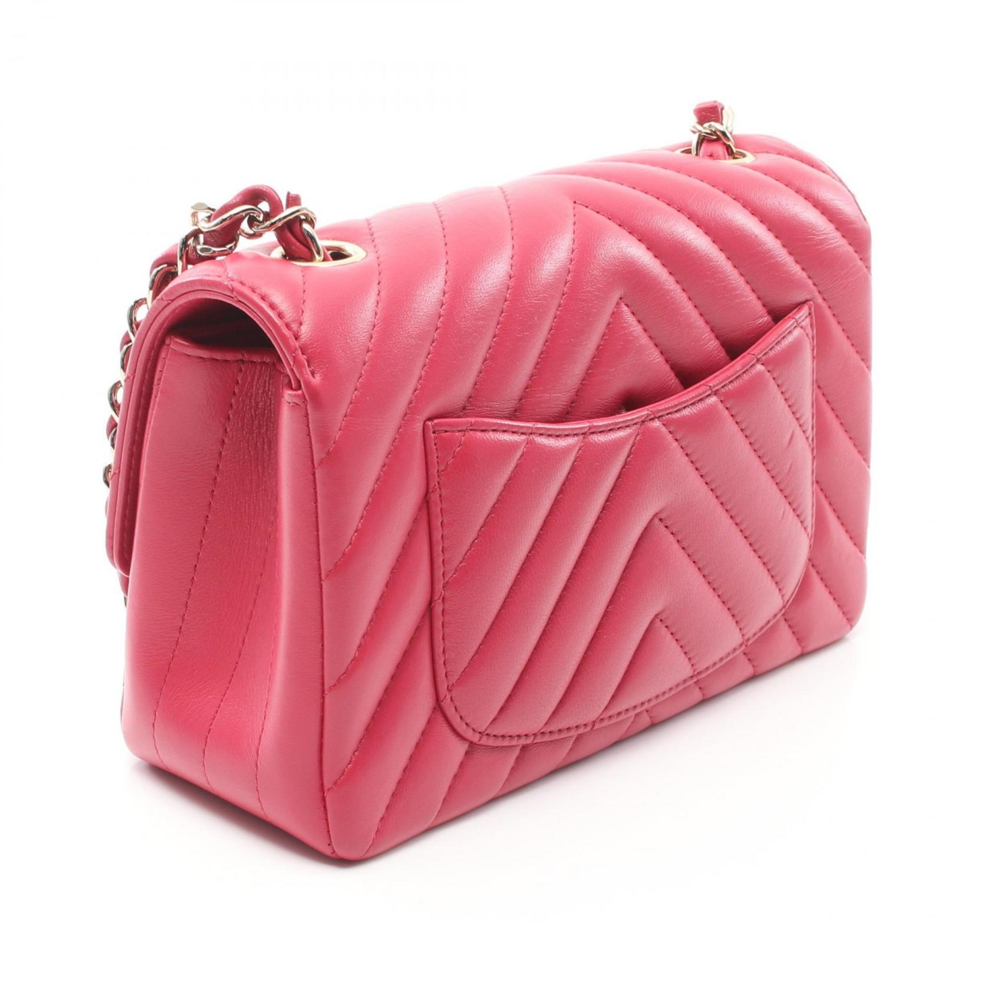 CHANEL V-stitch shoulder bag, lambskin, women's, pink