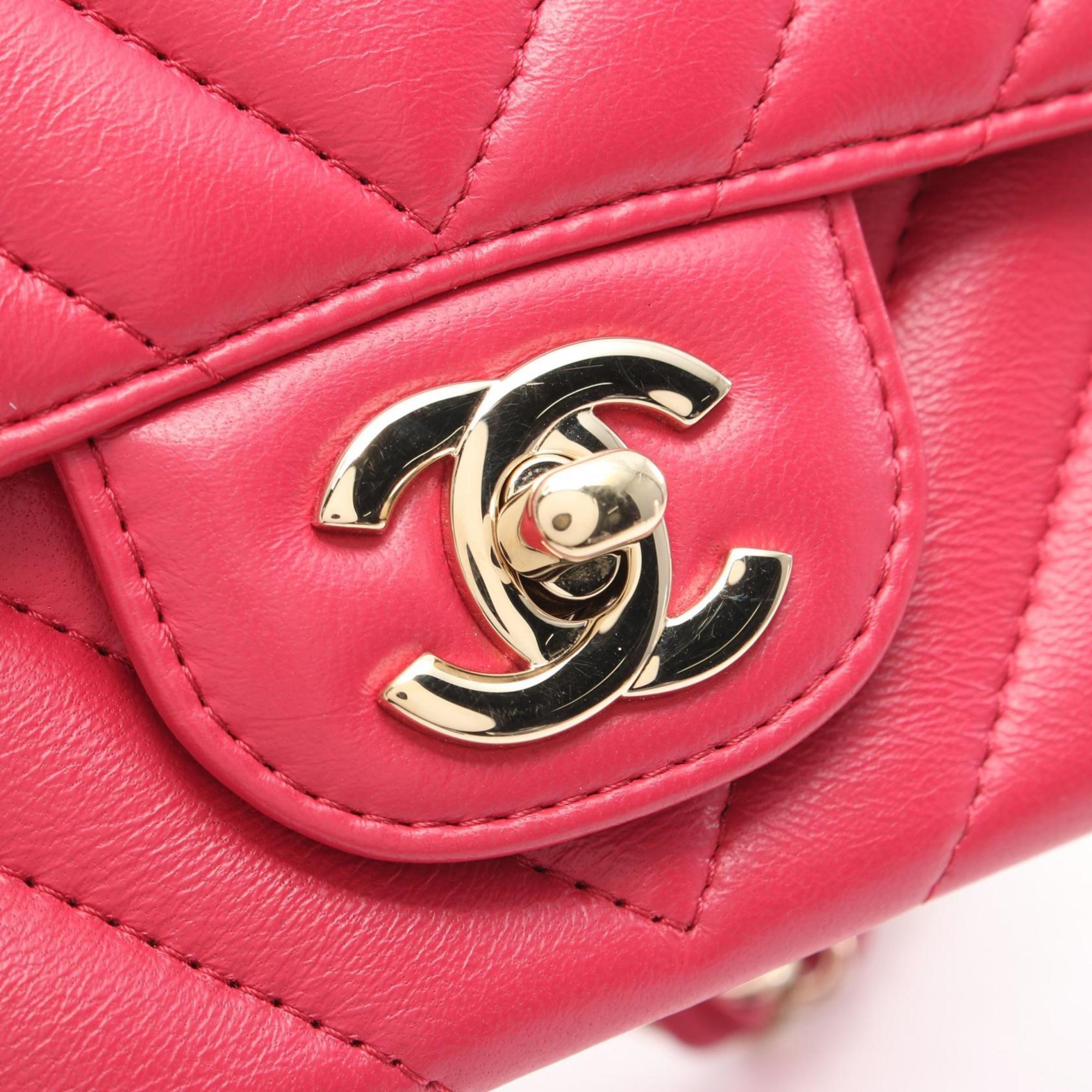 CHANEL V-stitch shoulder bag, lambskin, women's, pink