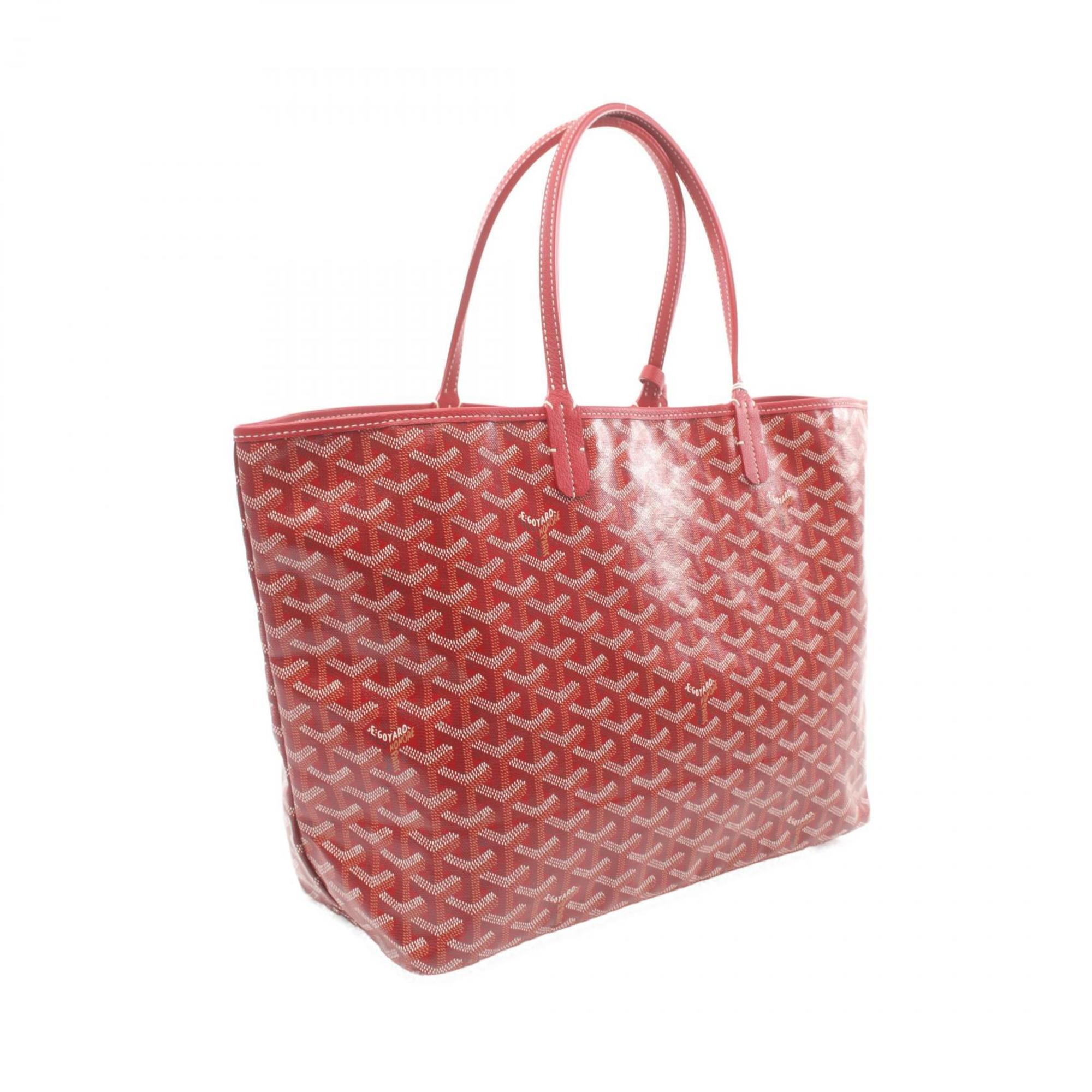 GOYARD Saint Louis PM Tote Bag, Coated Canvas, Leather, Women's, Red, Multicolor