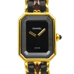 CHANEL Premiere M Watch GP (Gold Plated) Leather Strap Women's Black H0001