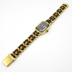 CHANEL Premiere M Watch GP (Gold Plated) Leather Strap Women's Black H0001