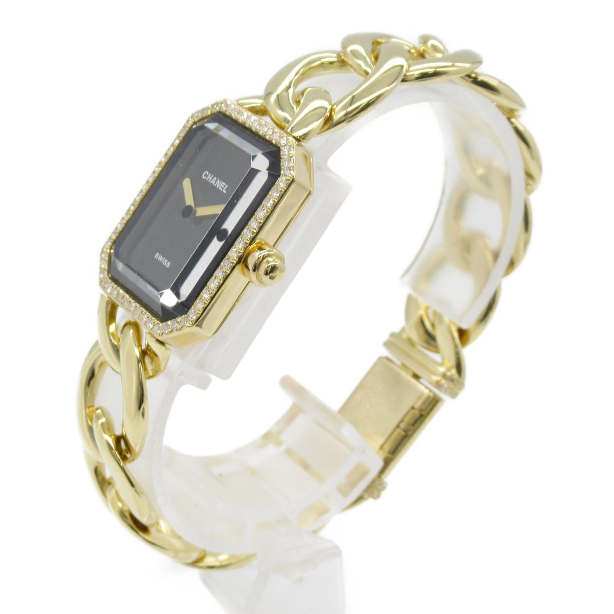 CHANEL Premiere XL Diamond Bezel Watch, K18 (Yellow Gold), Diamond, Women's, Black, H0113