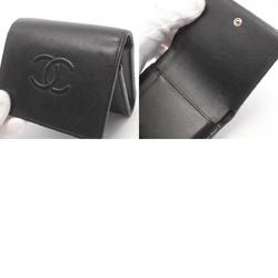 CHANEL Coco Mark Tri-fold Wallet Leather Women's Black