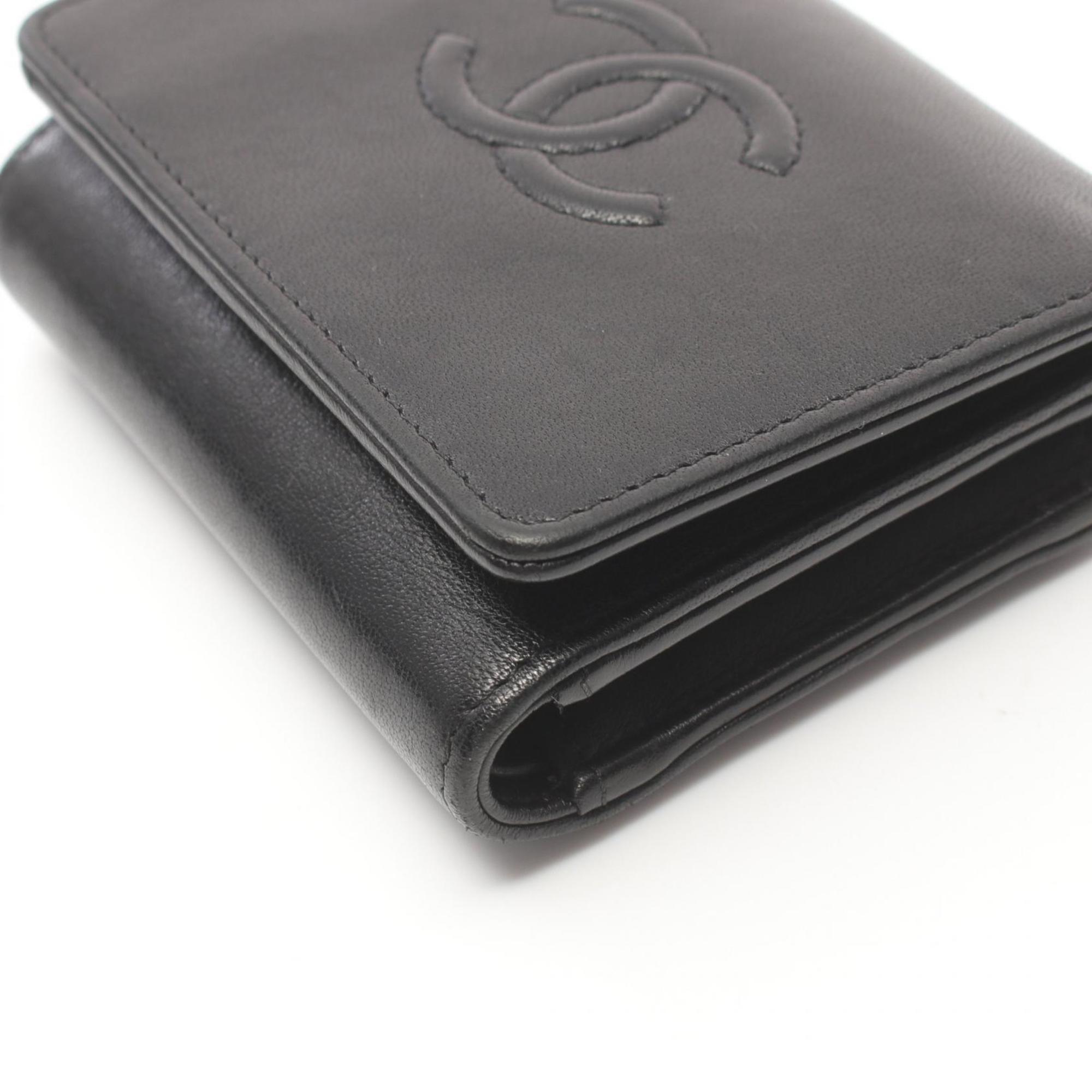 CHANEL Coco Mark Tri-fold Wallet Leather Women's Black