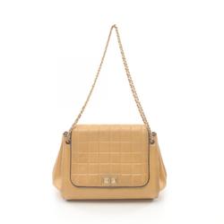 CHANEL Chocolate Bar Shoulder Bag, Lambskin, Women's, Beige