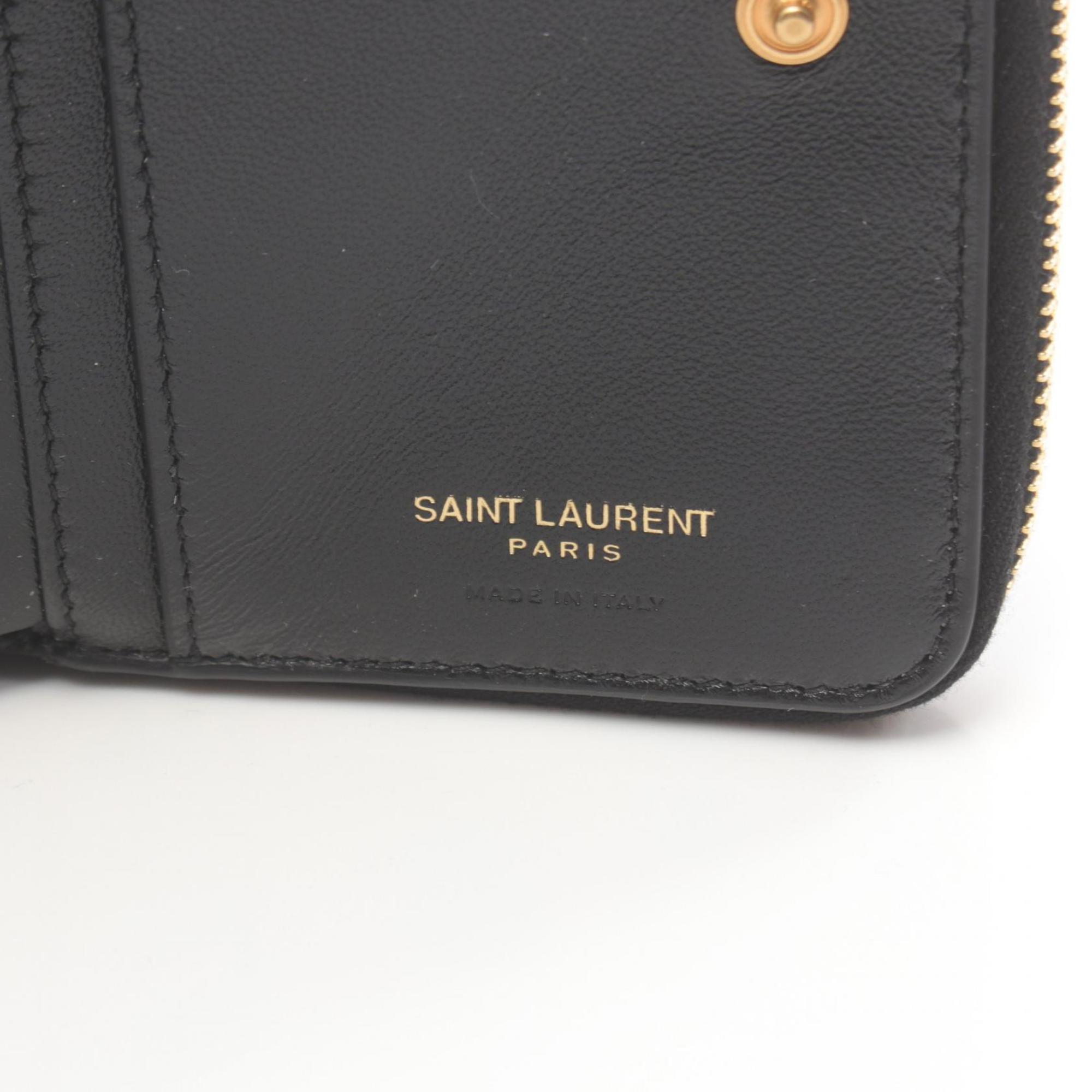 Saint Laurent Monogram Bi-fold Wallet Leather Women's Black 668288AA41000