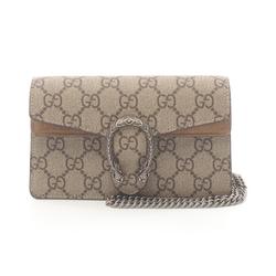 GUCCI Dionysus Shoulder Bag, Coated Canvas, Suede, Women's, Beige, Brown, 476432KHNRN8642