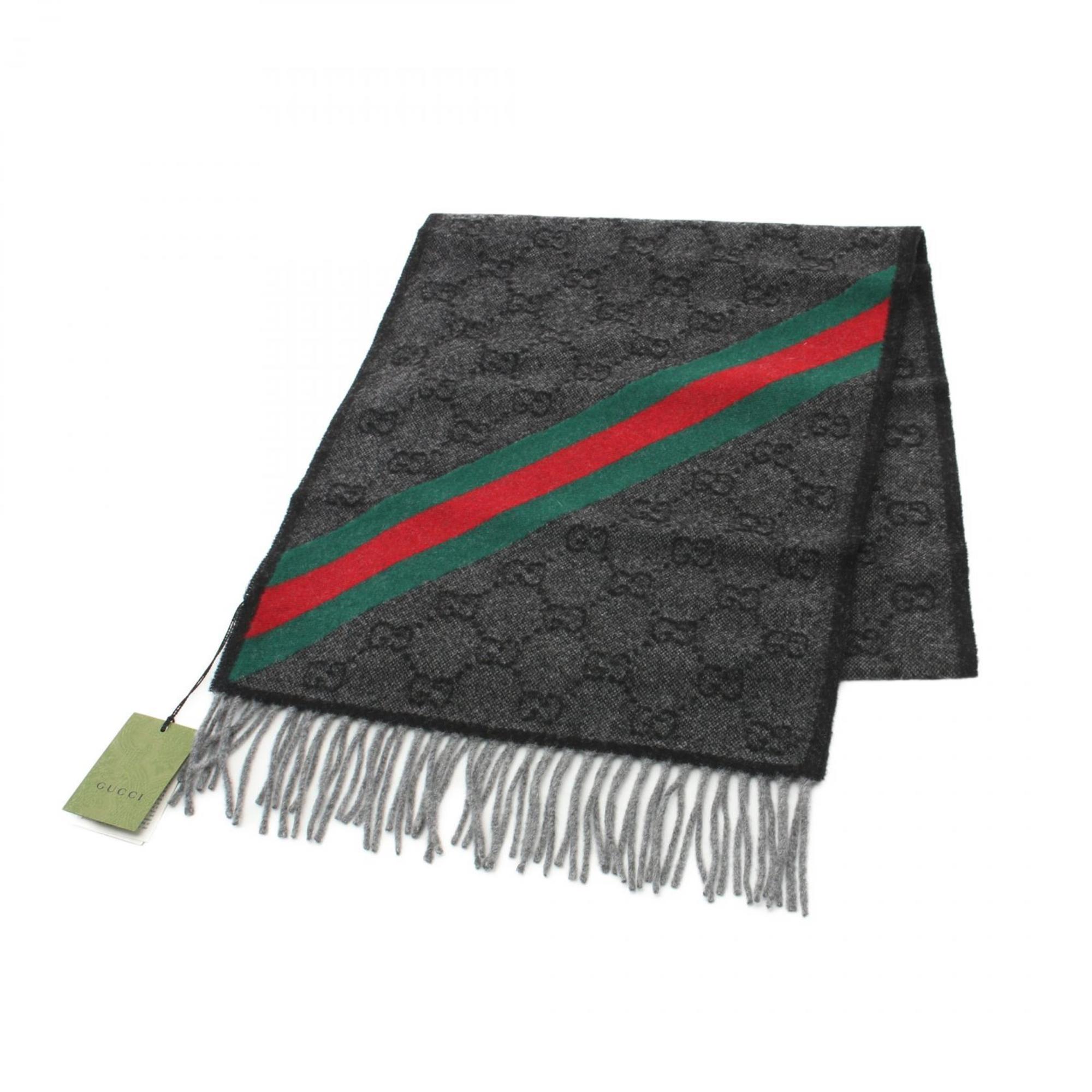 Gucci GUCCI Scarf Clothing Wool Men's Black Grey Multicolor 5706033G2001466