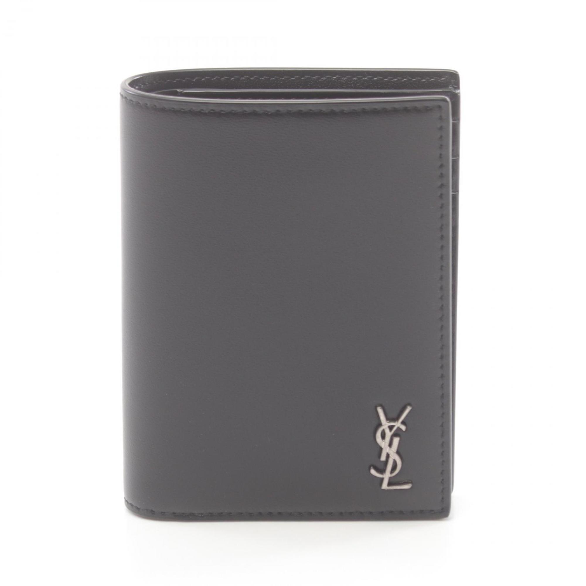 Saint Laurent Cassandra Bi-fold Wallet Leather Men's Black 6687361JB0E1000