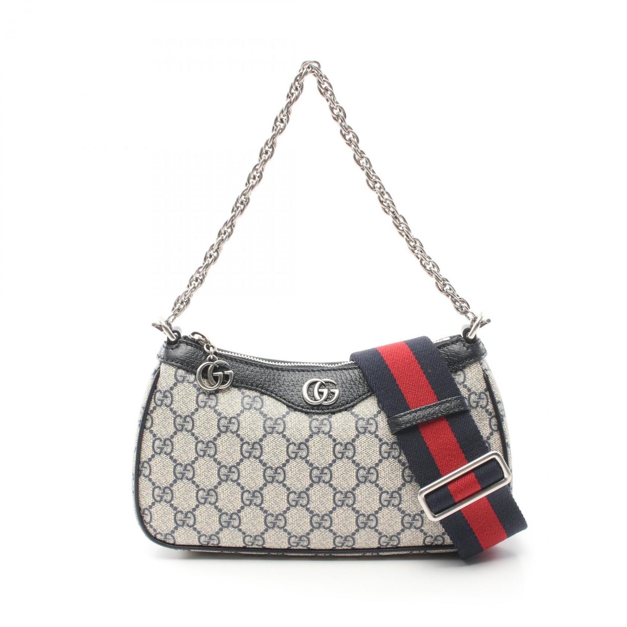 GUCCI Ophidia Small GG Supreme Handbag Bag Coated Canvas Leather Women's Beige Navy 73513296IWN4076