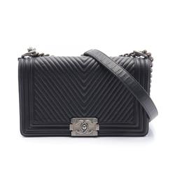 CHANEL Boy Chanel Matelasse Shoulder Bag Leather Women's Black A67086