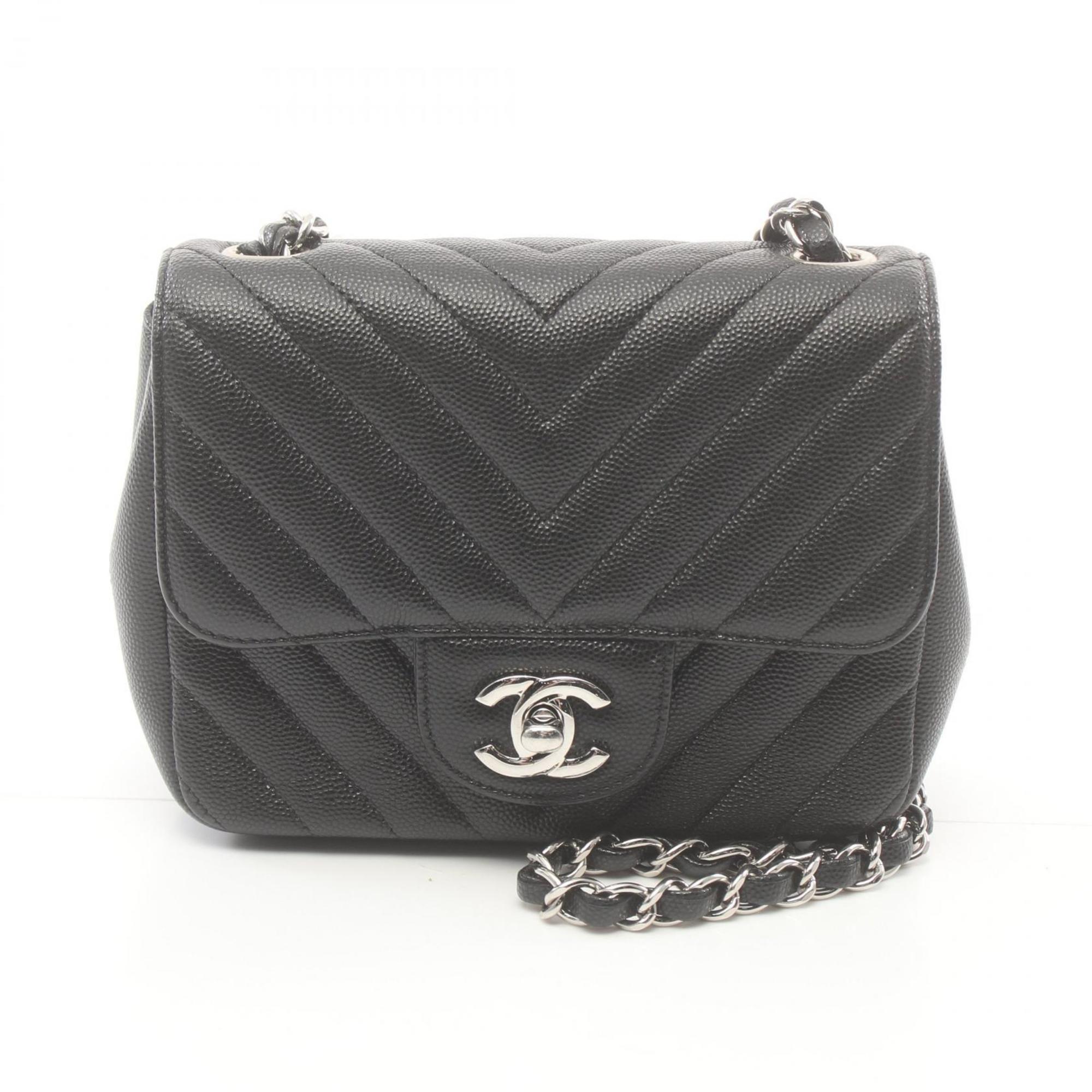 CHANEL Chevron V-stitch shoulder bag, caviar skin, women's, black