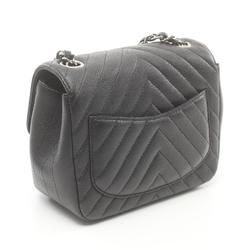 CHANEL Chevron V-stitch shoulder bag, caviar skin, women's, black