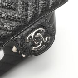 CHANEL Chevron V-stitch shoulder bag, caviar skin, women's, black