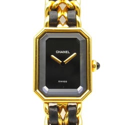 CHANEL Premiere L Watch GP (Gold Plated) Leather Strap Women's Black H0001