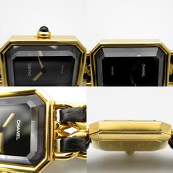 CHANEL Premiere L Watch GP (Gold Plated) Leather Strap Women's Black H0001